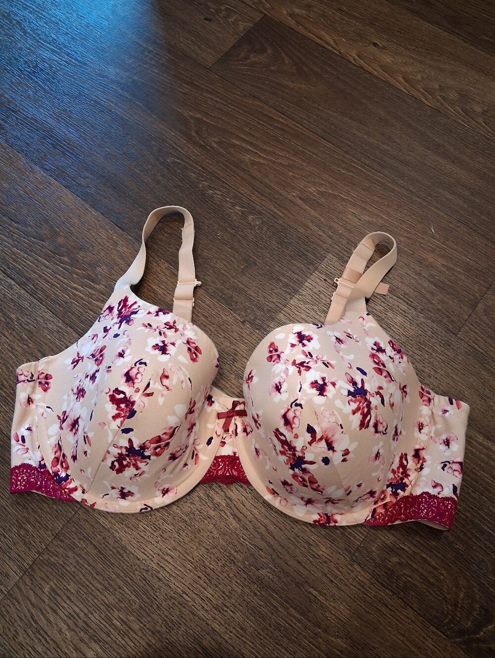 Ambrielle Beige Floral Underwire Bra with Pink Lace Accent Sz 42DD New No Tag
